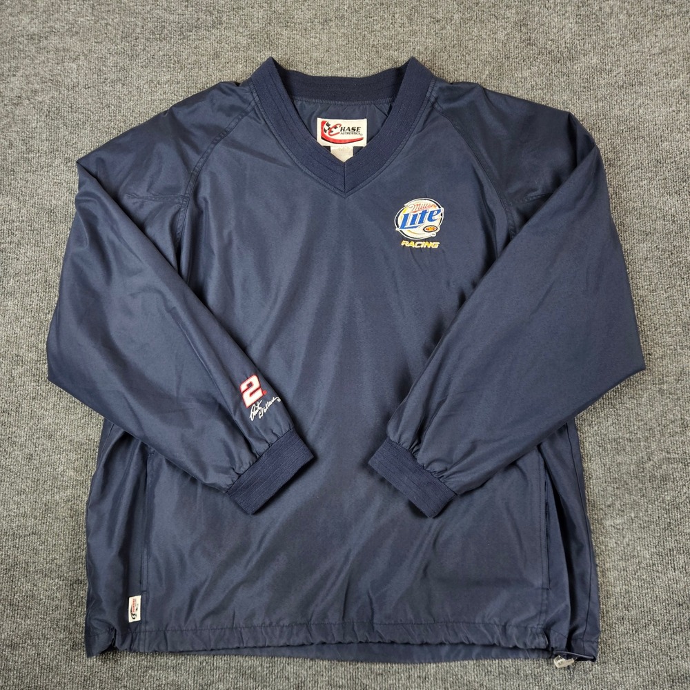 Vintage Rusty Wallace Miller Lite Jacket Chase NASCAR Mens XXL Blue Pullover‎